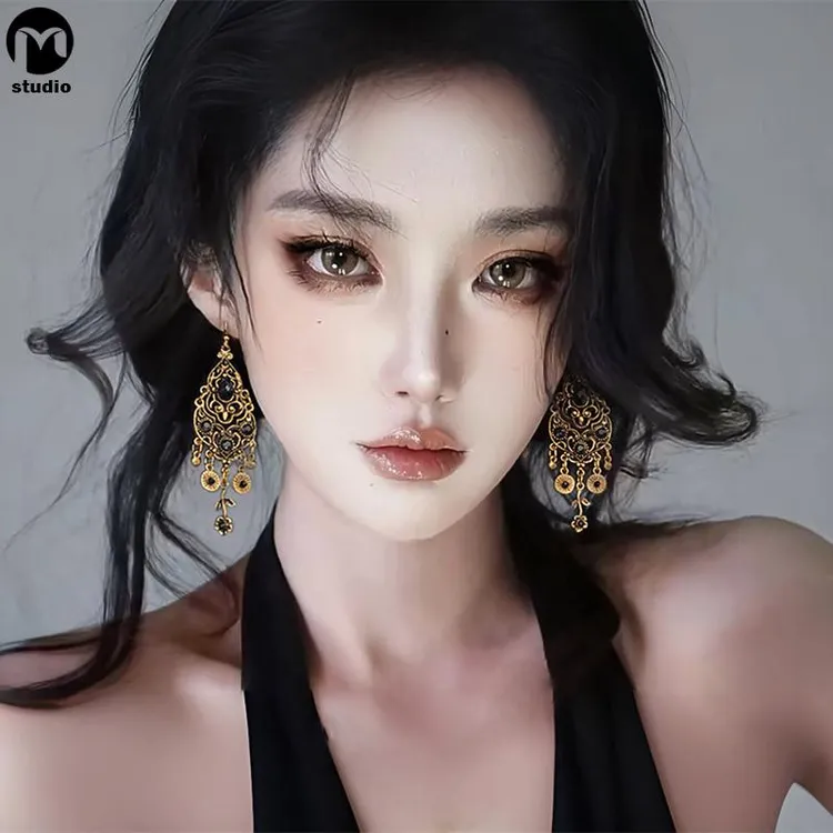 铜合金树脂耳饰 宫廷长款流苏耳环复古波西米亚民族风高级感耳饰