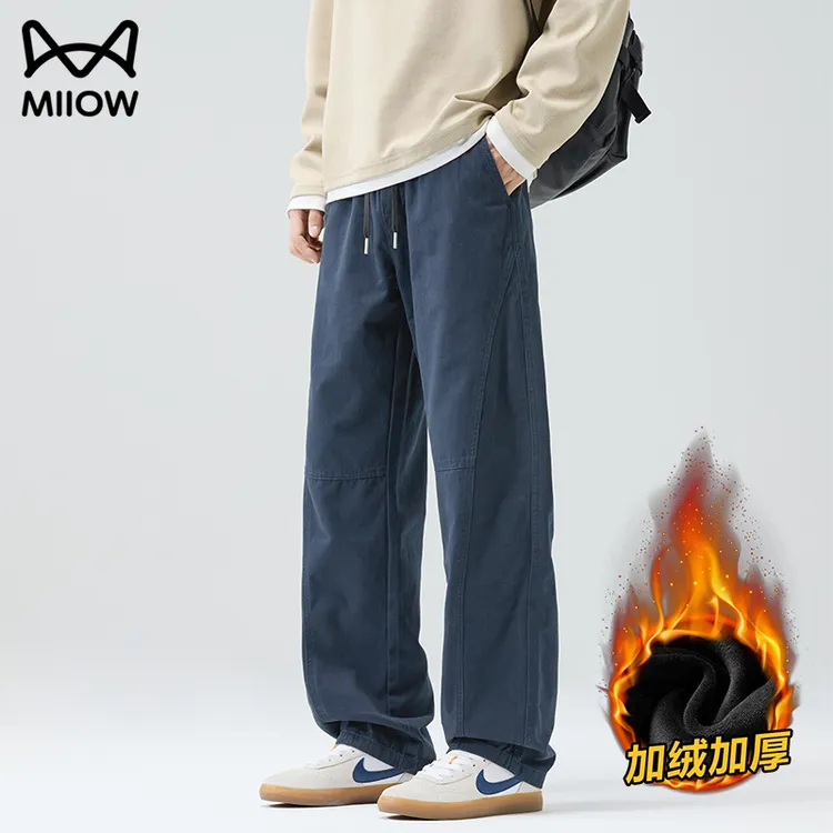猫人高档纯棉15-18岁男帅气休闲裤子加绒加厚冬季保暖宽松直筒裤
