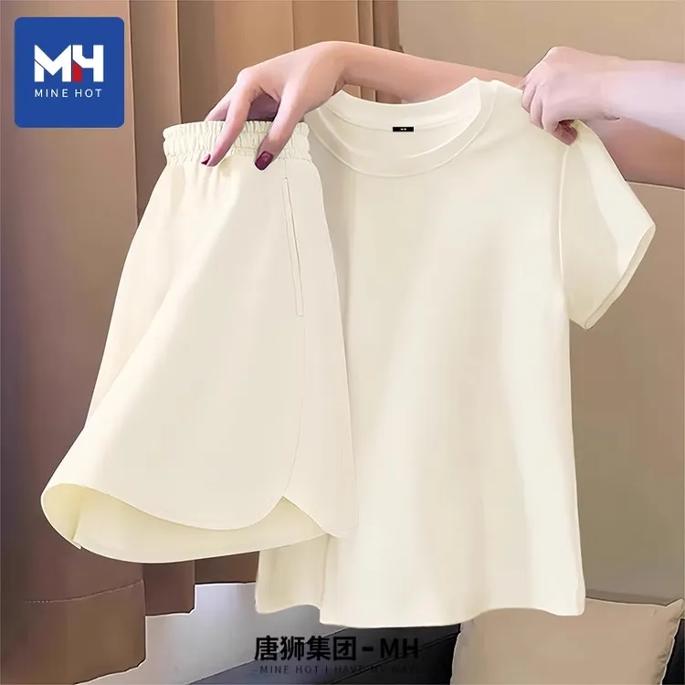 唐狮集团2025MH运动套装女新款夏薄款速干大码短袖跑步短裤整套L