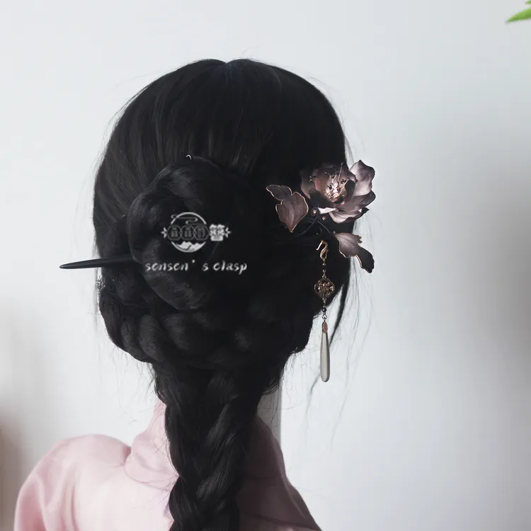 森森的簪 水墨牡丹丨 原创非遗绒花发簪 新中式国风盘发檀木发饰