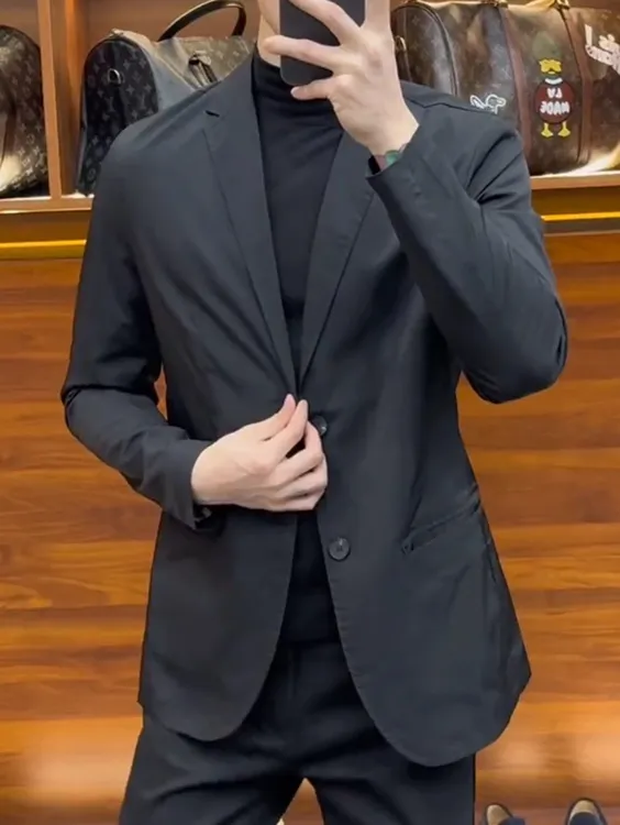 2025秋季男士韩版修身休闲西服时尚百搭轻奢纯色简约商务气质西装