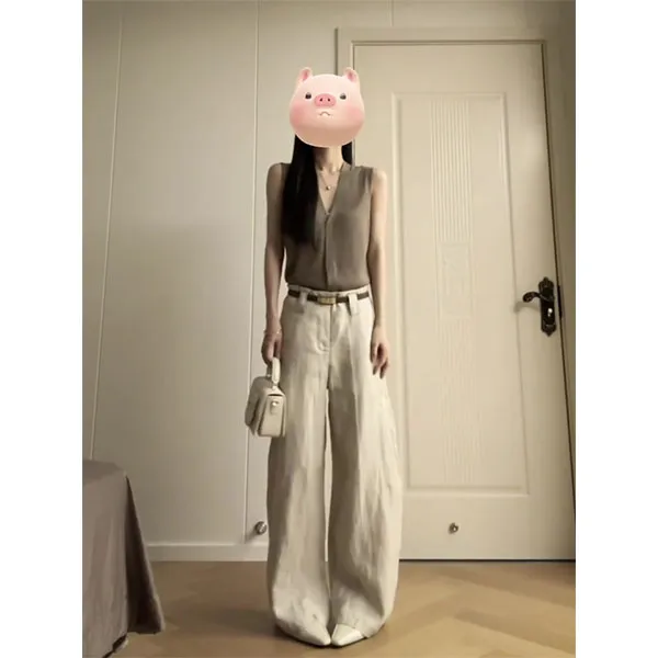 法式简约气质V领无袖背心女2025夏季新款时尚百搭上衣+裤子套装