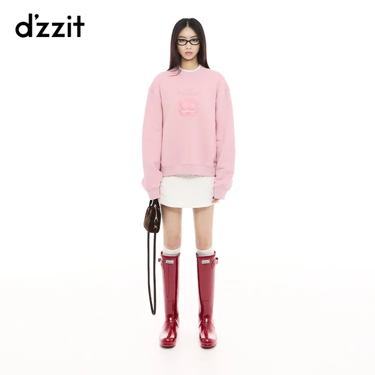 dzzit地素卫衣25春新款休闲印花圆领宽松磨毛长袖上衣女3J1J104