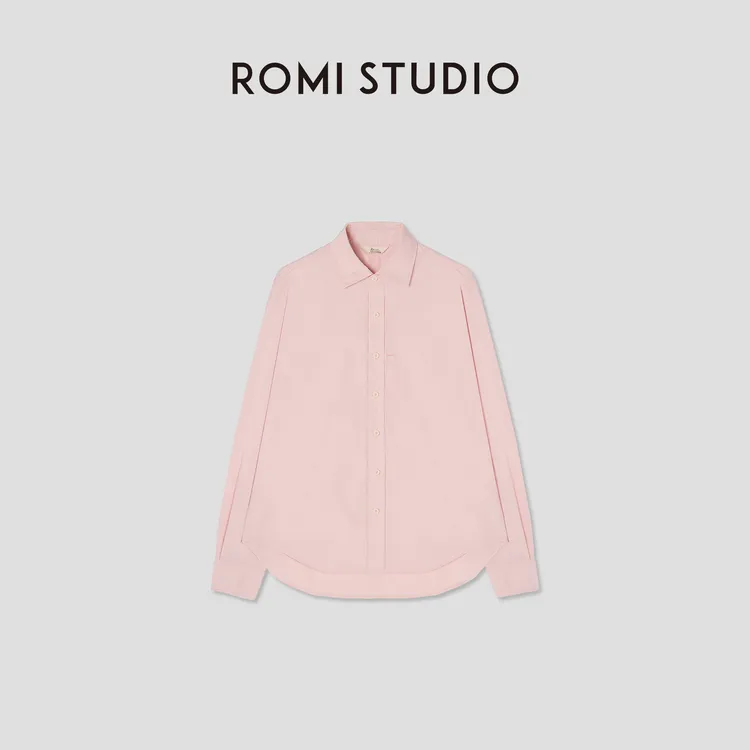 ROMI STUDIO“棉的美学”纯棉复古砂洗粉微皱感翻领衬衣RW24SSD0408