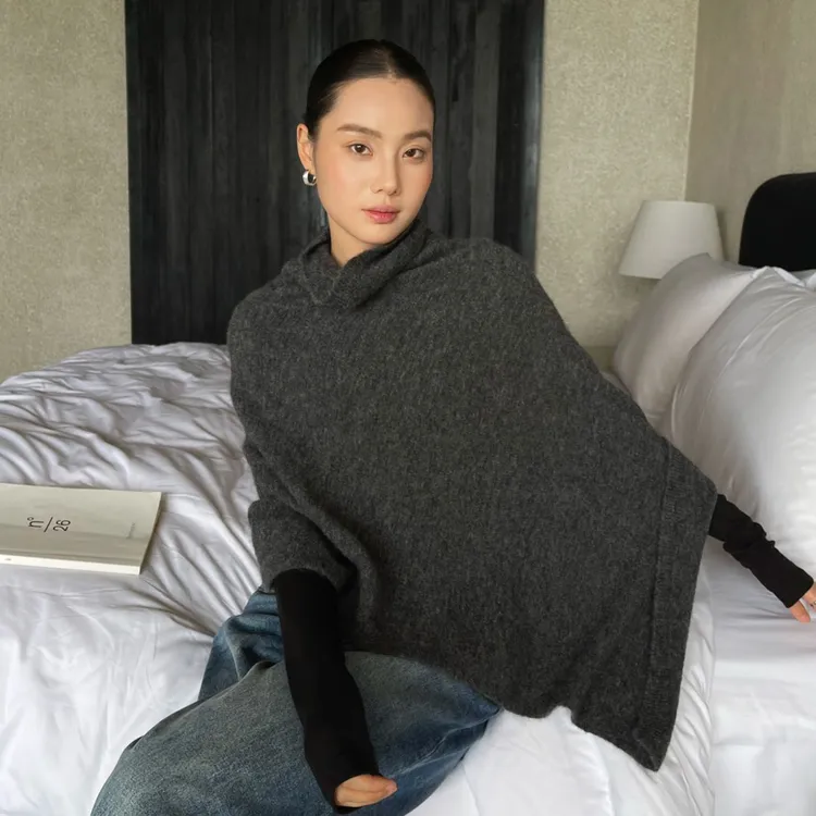 PURITY YH法式气质高领围巾披肩时尚休闲保暖针织羊毛毛衣斗篷