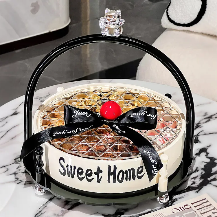 BSD提手干果收纳盒高端精致高颜值陶瓷水果盘客厅家用新年糖果盒