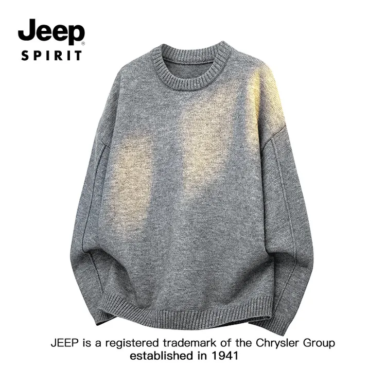 JEEPSPIRIT吉普圆领毛衣男士秋季新款潮牌宽松休闲内搭针织衫上衣