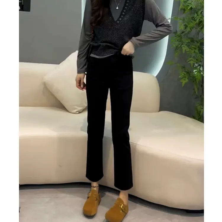 黑色直筒牛仔裤女小个子2025年秋季新款大码高腰显瘦九分烟管裤子