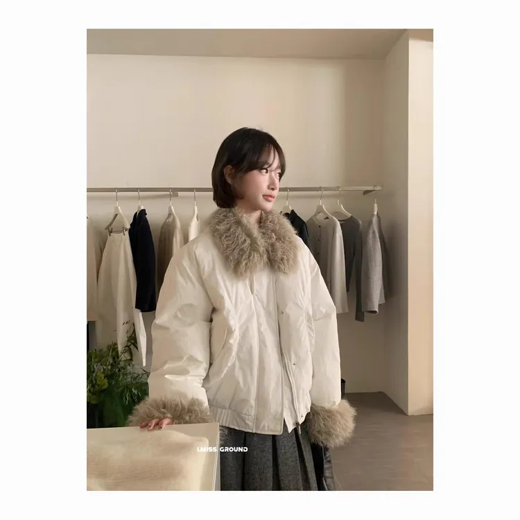 高级感新款2025秋冬季韩系宽松清新高品质毛毛领保暖棉服外套女