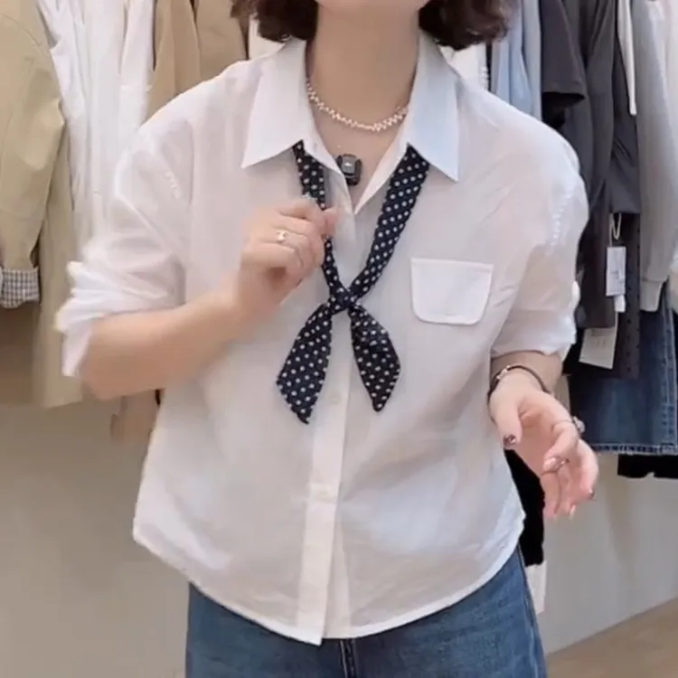 韩系翻盖口袋尖领衬衫2025秋季新款衬衫LK2505815