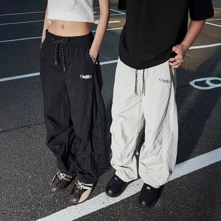 美式vibe宽松阔腿工装休闲裤夏季薄款伞兵裤长裤松紧2025新款男女