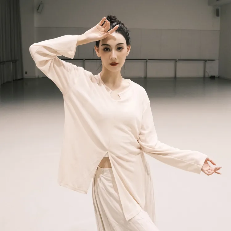 舞木木舞服 现代舞形体训练服宽松运动罩衫长袖瑜伽形体服上衣