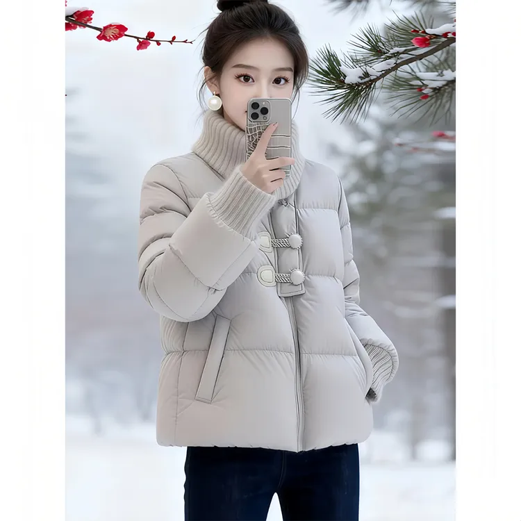 拼接针织翻领棉服女款冬高级感减龄设计感气质超好看外套