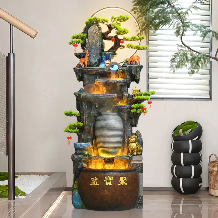 流水摆件循环水聚宝盆办公室客厅落地假山开业乔迁送礼装饰摆件