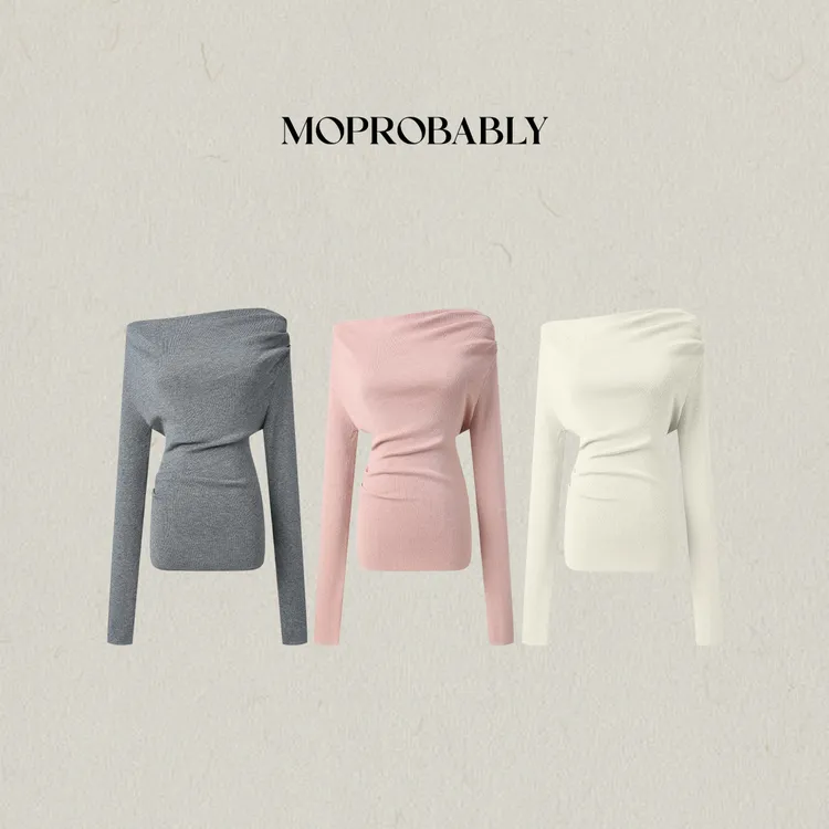 Moprobably李予诺「同一」时尚百搭一字领打底套头针织衫L5476136