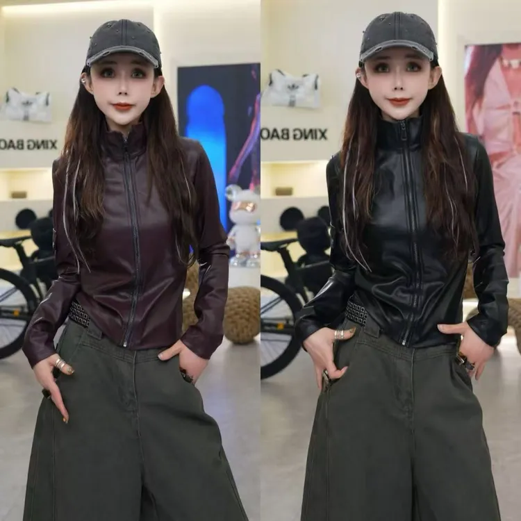 【清货宠粉】星宝定制暗黑RO风秋冬款PU蛋白皮显瘦拉链机车外套1363