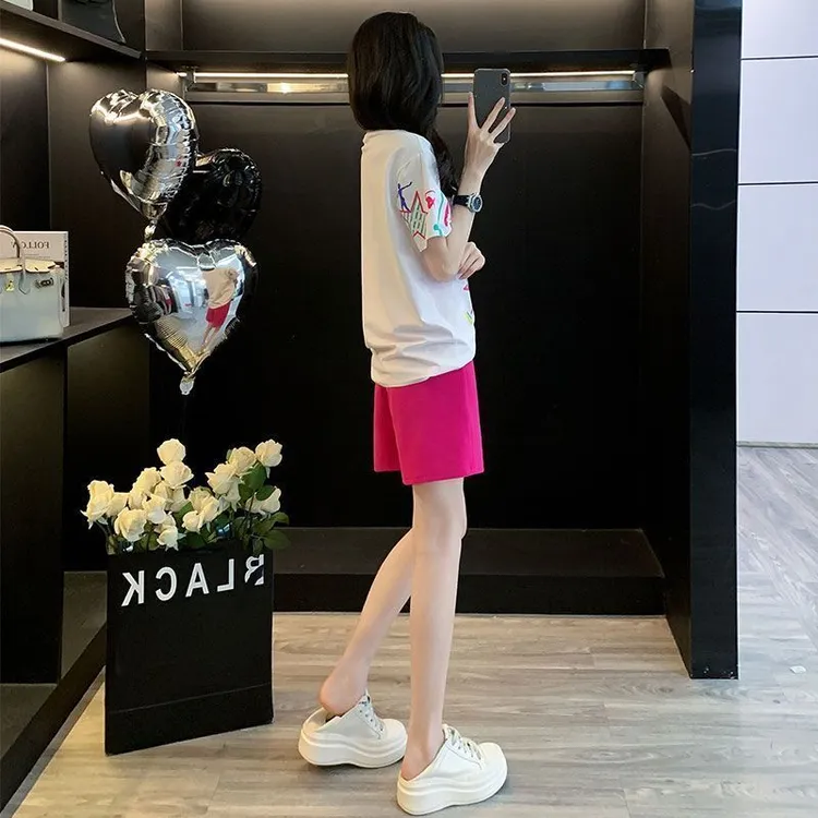 夏季爆款休闲运动套装女短袖短裤两件套显瘦减龄