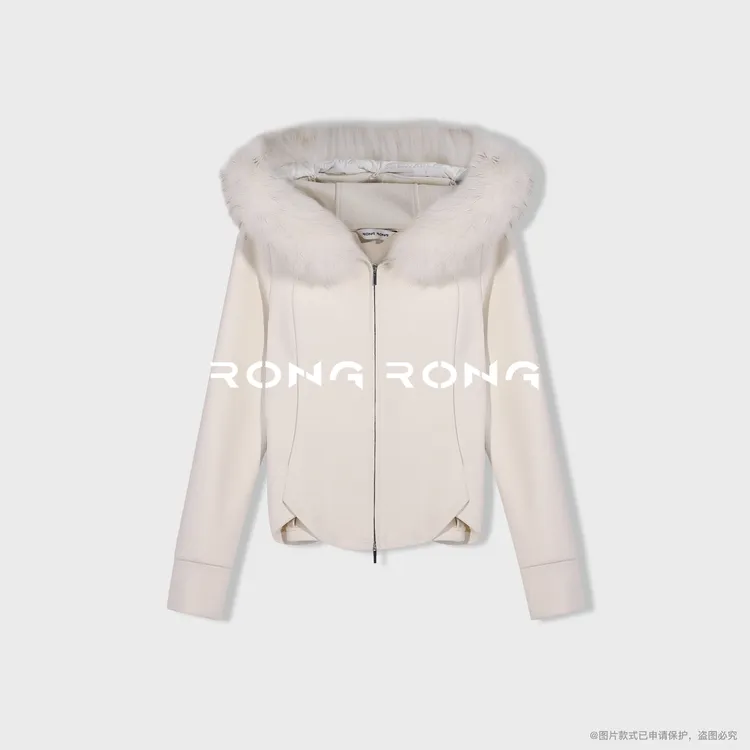 溶溶【悉尼海岸】RONGRONG 羊毛醋酸混纺貉子毛领连帽外套2508H708