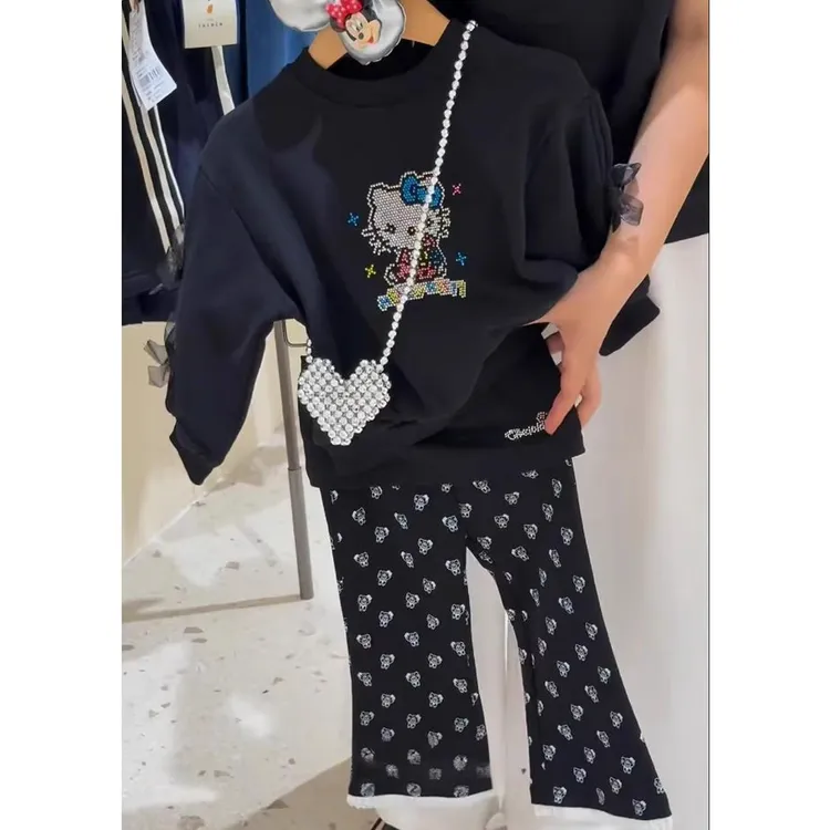 女童套装2025新款秋季洋气儿童好看蝴蝶结长袖卫衣女孩卡通休闲裤