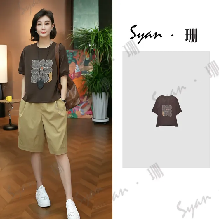 Syan【锦上添花】洋气轻奢温婉大方衣服女装潮流百搭休闲T恤设计感