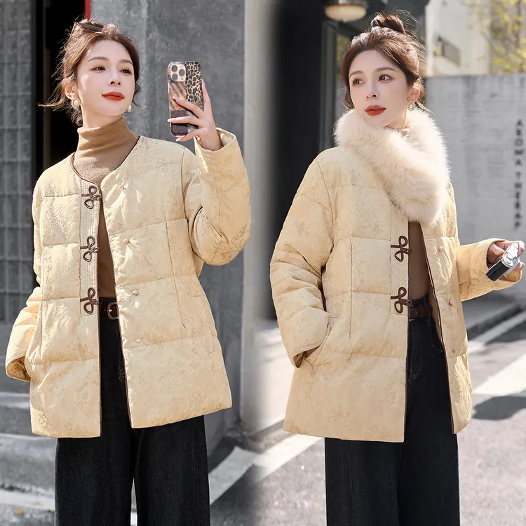 新中式国风狐狸毛提花羽绒服女2025年冬季新款高级感气质加厚外套