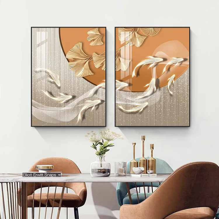 餐厅两联装饰画卧室床头画现代轻奢酒杯羽毛晶瓷画客厅餐桌旁挂画