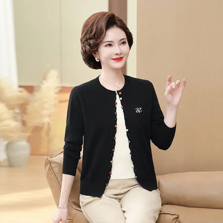100%纯羊毛秋冬保暖毛衣圆领减龄新款洋气时尚针织全羊毛开衫