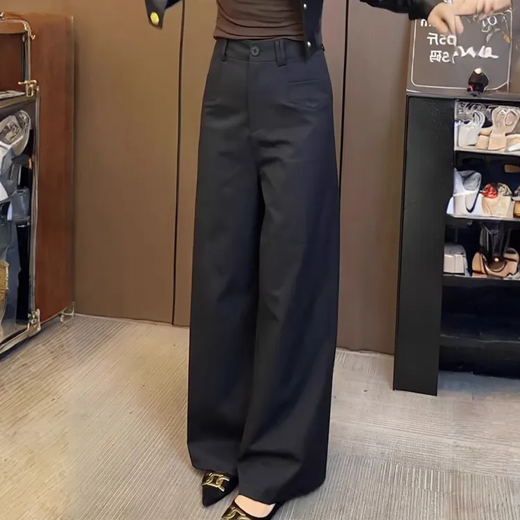 西装裤女2025新款秋冬大码复古宽松显瘦百搭垂感直筒黑色休闲裤子