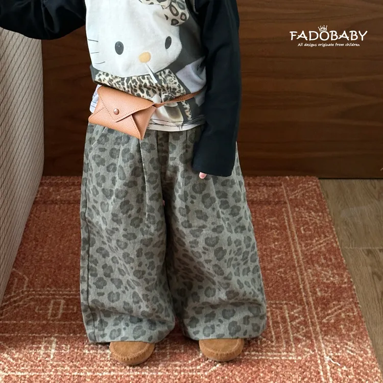 儿童休闲裤女潮范2025秋季新款小童豹纹长裤韩版宝宝直筒裤女洋气