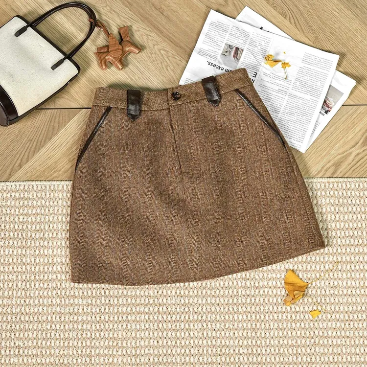 【伦敦奶咖】高腰复古半身裙A型洋气秋冬韩版短裙休闲A字裙53561