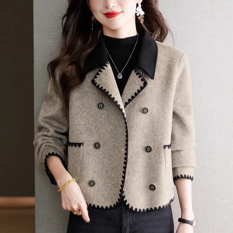 小香风短款双面毛呢外套女士春秋2025新款小个子外搭上衣冬季大衣