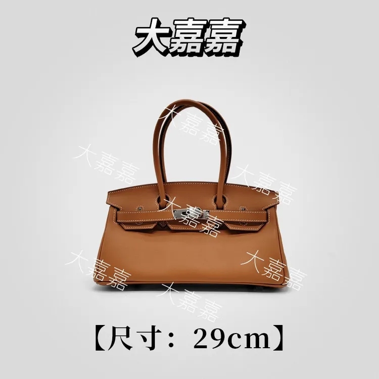 JINGQII 【BK/29】金棕色-进口牛皮 横版铂金包 手提女包 30517