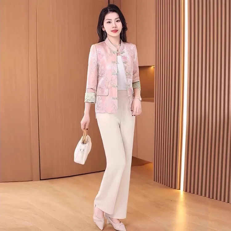 新中式国风套装女装2025新款开春装时尚妈妈穿搭高级感唐装两件套