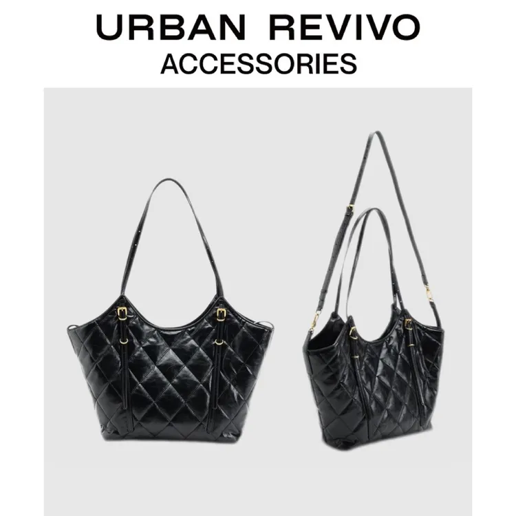 URBAN REVIVO2026春季新款女士菱格托特单肩斜挎包UAWB60043+#