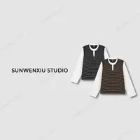swx studio3店 “基础配方”秋季假两件条纹拼接设计感打底T恤