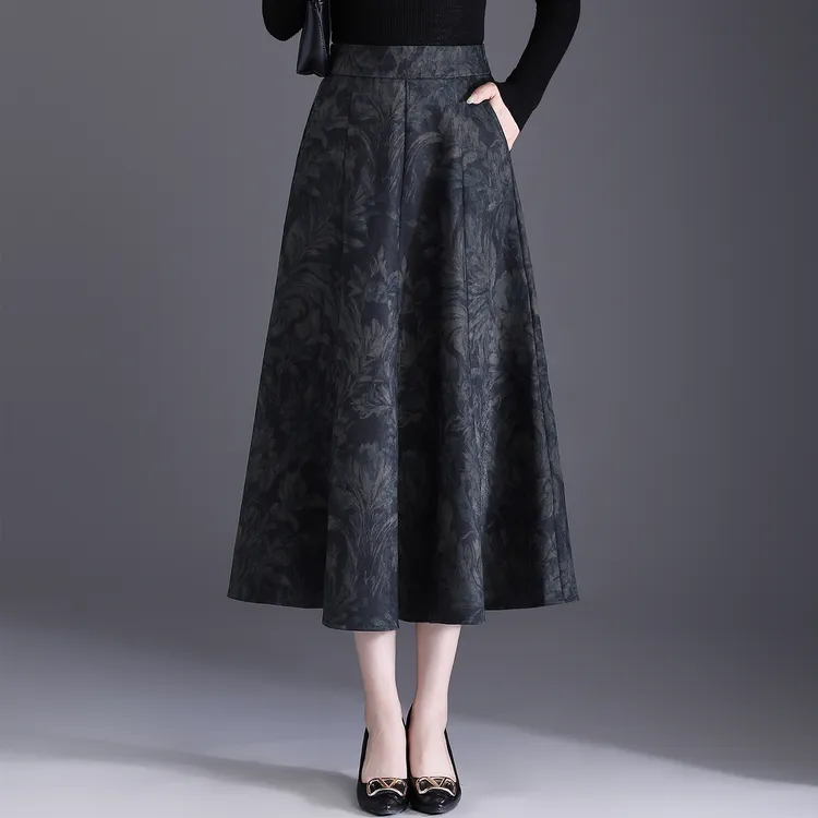 复古印花半身裙女2025新款气质长裙高腰显瘦a字半裙大摆裙子女裙