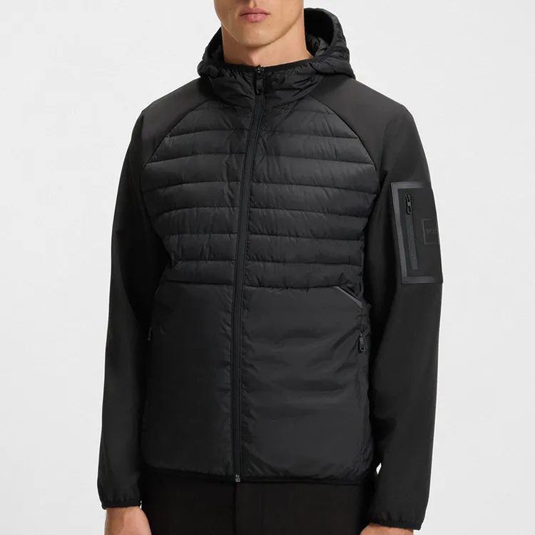 HUGO BOSS雨果博斯男款连帽拉链棉服冬季新款夹克外套轻便保暖