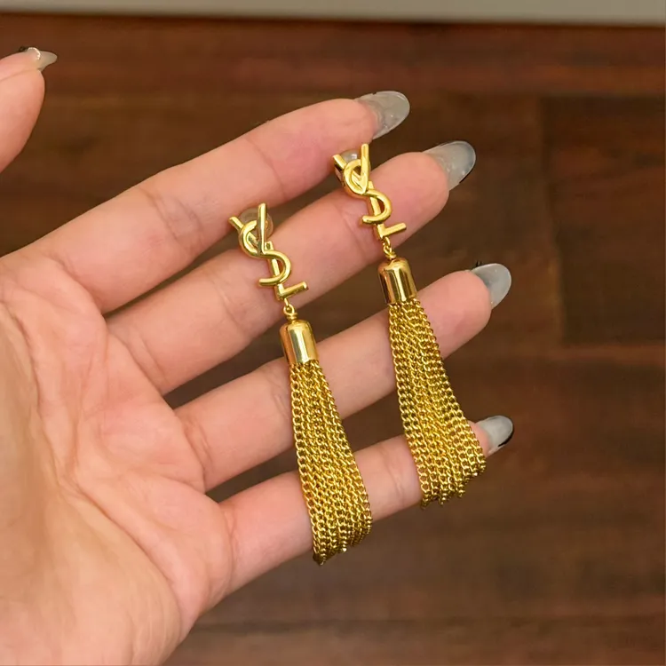 铜合金耳饰 E0478时尚气质百搭洋气女神高级流苏耳环长款金色