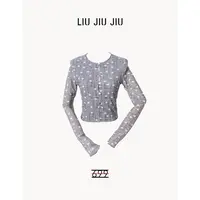 LIUJIUJIU 法式复古波点印花设计感圆领文艺风长袖针织衫SY4835L