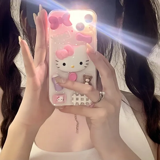卡通滴胶KT猫适用苹果16 15手机壳华为小米立体软壳oppo vivo少女