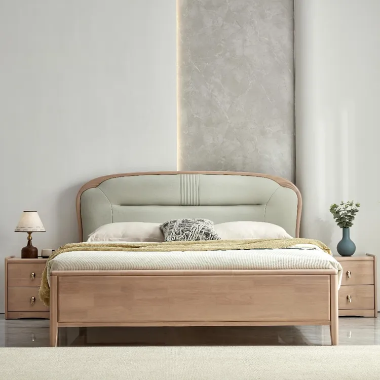 轻奢北欧奶油风现代简约软包实木榫卯结构大床家用成套主卧室成套