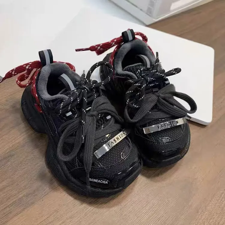 2025冬季棉鞋儿童运动鞋绑带复古老爹鞋男女童百搭韩版加绒跑步鞋