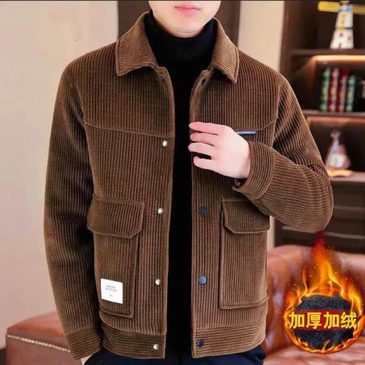 男款灯芯绒夹克2025春秋新款潮流工装风修身外套彰显休闲时髦气质