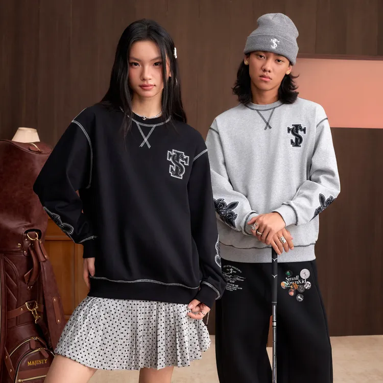 STK SmallTownKid 西兰贴布圆领卫衣十字休闲潮流男女刺绣外套秋