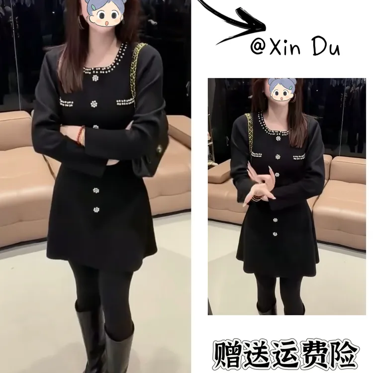 2025秋冬季新款时尚显瘦气质女士网红洋气连衣裙百搭款D25132