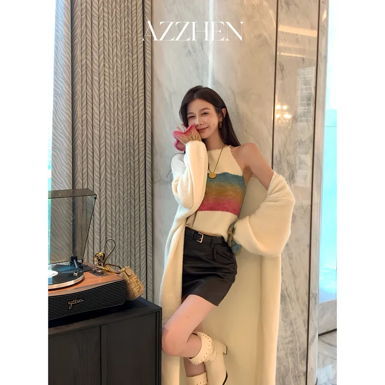 AZZHEN【彩虹秘境】羊毛针织吊带马甲彩虹毛衫两件套AZ4KBS66-00