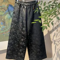 秋意浓（黑）  芳华设计新中式复古提花百搭阔腿裤FH-A0106