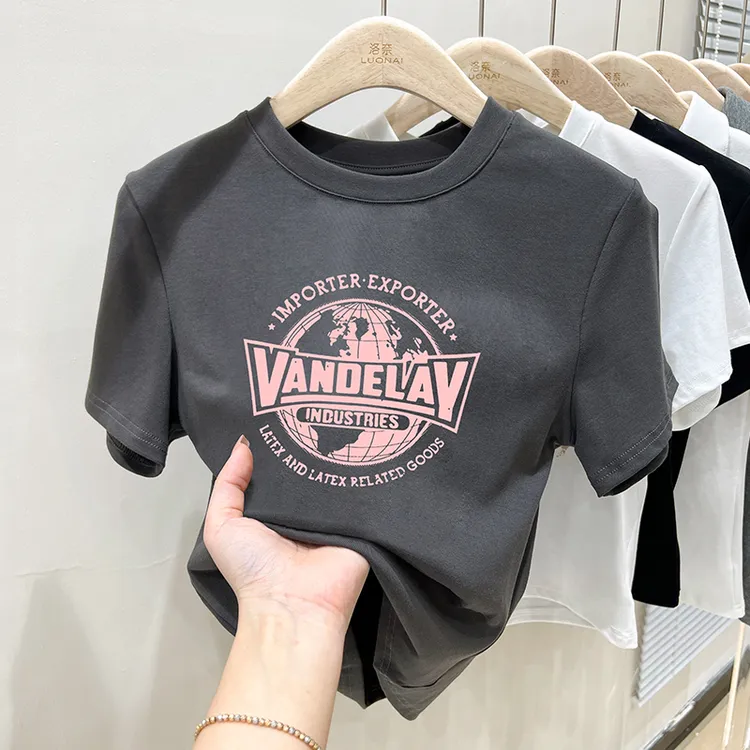 XVRV夏新款美式复古地球印花女上衣高级感洋气休闲运动T恤短袖