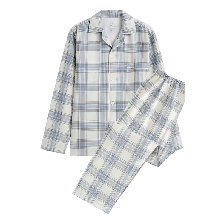 新款全棉磨毛睡衣春秋长袖长裤休闲外穿情侣家居服格子纯棉宽松