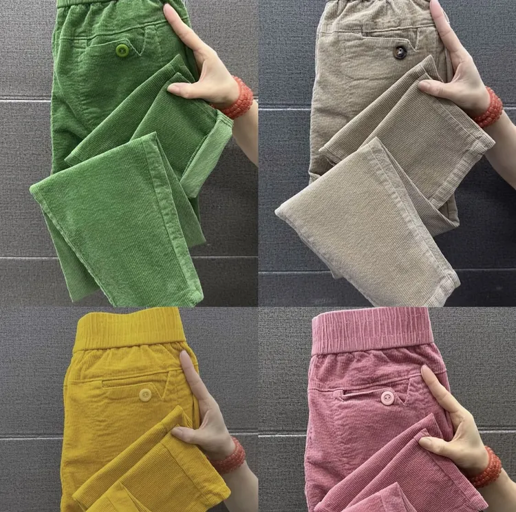 秋冬新款网红显瘦韩版弹力松紧腰萝卜小脚裤女士小个子条绒休闲裤